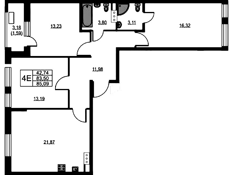 3-комнатная квартира 85.8 м², 8/10 эт., ЖК «VEREN NEXT Шуваловский»